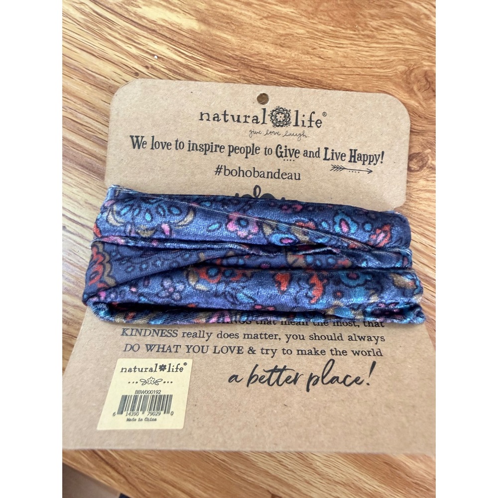 Natural Life Velvet Boho Bandeau Floral Paisley Multi-Way Headband Blue One Size